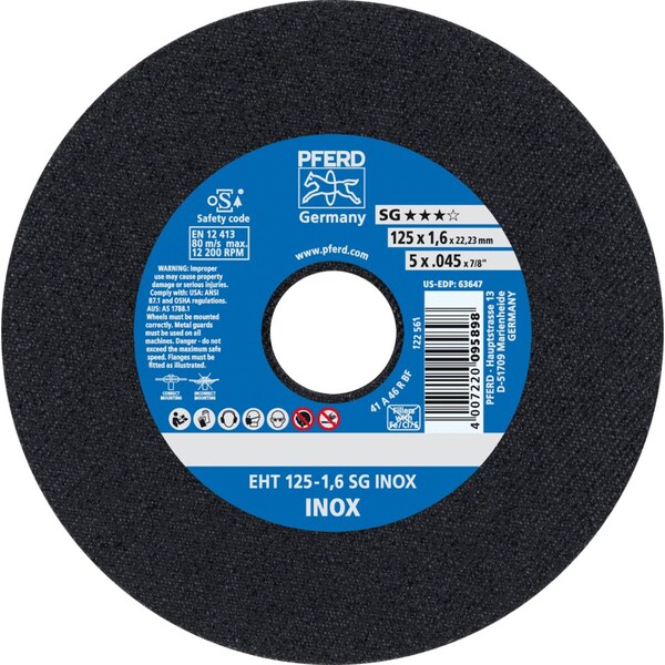 Pferd 5'' x .045'' Cut-Off Wheel, 7/8'' A.H. - SG INOX - Type 1 - 63647