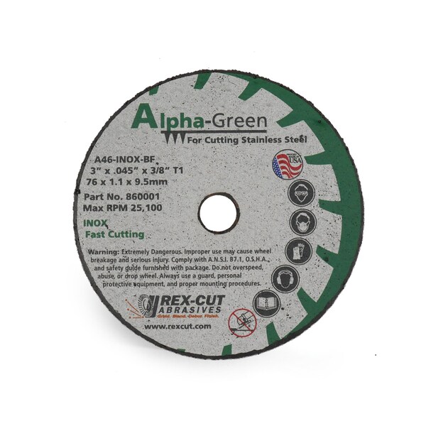 Rex Cut Alpha Green Cut Off Wheel 3 X .040 X 3/8 T1 Alpha Green - 860000