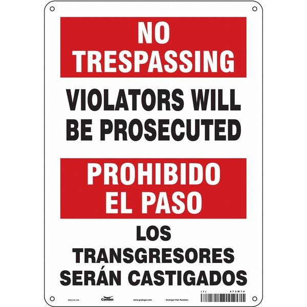 Condor Safety Sign, 14 in Height, 10 in Width, Polyethylene, Vertical Rectangle, English, Spanish, 473M74 - 473M74
