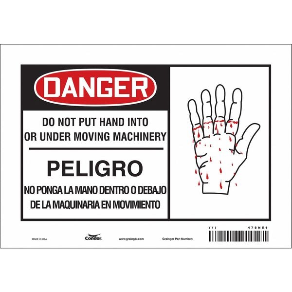 Condor Safety Sign, 7 in Height, 10 in Width, Vinyl, Vertical Rectangle, English, Spanish, 478N51 - 478N51