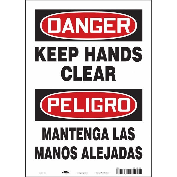 Condor Safety Sign, 14 in Height, 10 in Width, Vinyl, Vertical Rectangle, English, Spanish, 475C68 - 475C68