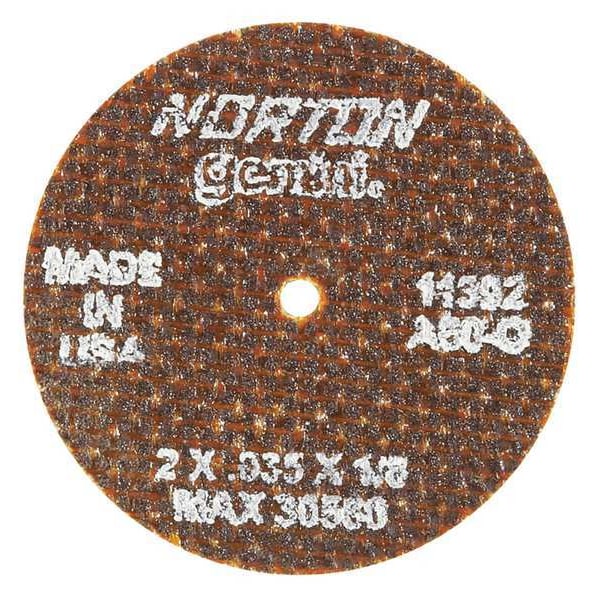 Norton Abrasives Abrasive Cut-Off Wheel, Type 1, 2 in Dia, 0.035 in Thick, 1/8 in Arbor Hole Size, Aluminum Oxide - 66243411392