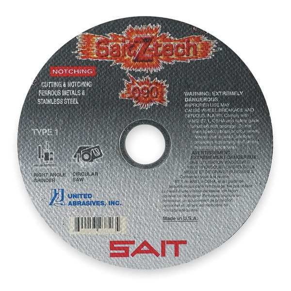 United Abrasives/Sait Abrasive Cut-Off Wheel, Type 1, 4 1/2 in Dia, 0.09 in Thick, 7/8 in Arbor Hole Size, 36 Grit - 23824