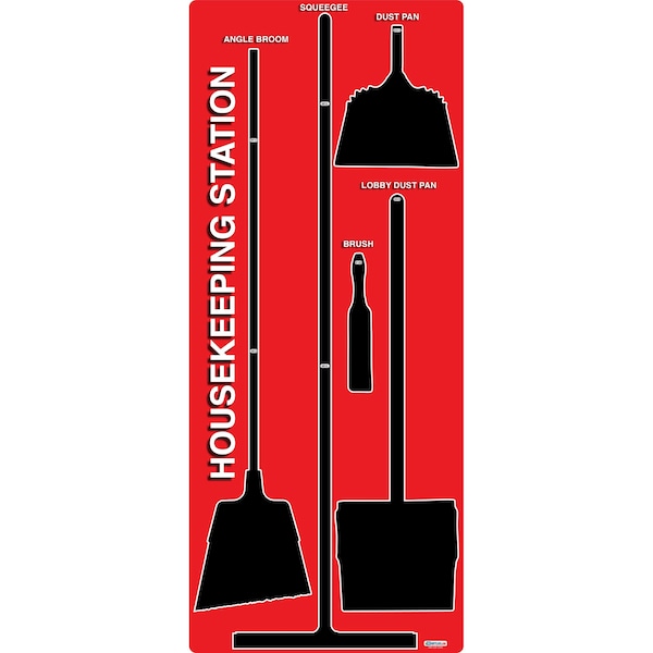 5S Supplies 5S Housekeeping Shadow Board Broom Station Version 14  - Red Board / Black Shadows No Broom - HSB-V14-RED-BO