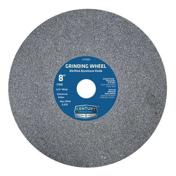 Century Drill & Tool Abrasive Cut-Off Wheel, 8 in Dia, 1 in Thick, White Aluminum Oxide, Fine Grit - 75881