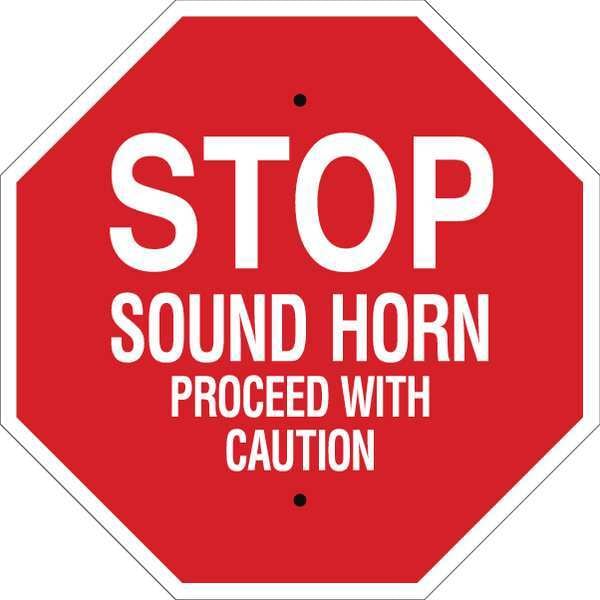 Brady Stop, Stop Sound Horn Proceed With Caution, 18 in W x 18 in H, Octagon, Plastic - 124507