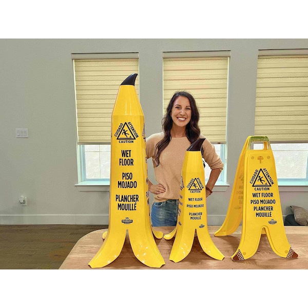 Banana Cone Caution Sign, Wet Floor, Banana Peel Cone, Plastic, 2 ft Height - CONE24
