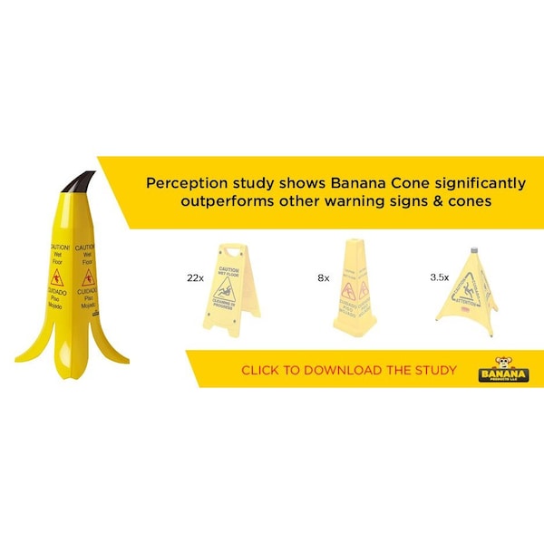 Banana Cone Caution Sign, Wet Floor, Banana Peel Cone, Plastic, 2 ft Height - CONE24