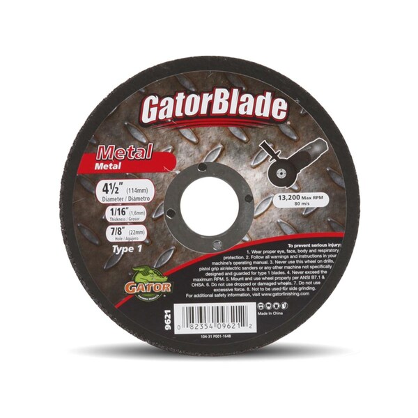 Gator 4.5 Dia. x 0.88 in. Aluminum Oxide Type 1 Metal Cut-Off Wheel - 2004024