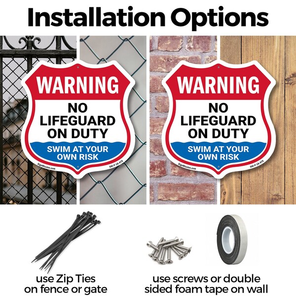 Signmission Warning No Lifeguard On Duty, 12 Inch X 12 Inch, Plastic Sign - SHI-P-12-479
