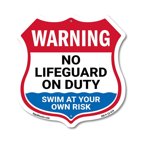 Signmission Warning No Lifeguard On Duty, 12 Inch X 12 Inch, Plastic Sign - SHI-P-12-479