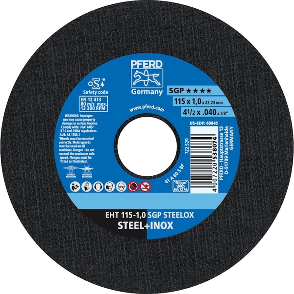 Pferd 4-1/2'' x .040'' Cut-Off Wheel, 7/8'' A.H. - SGP STEELOX - Type 1 - 69845