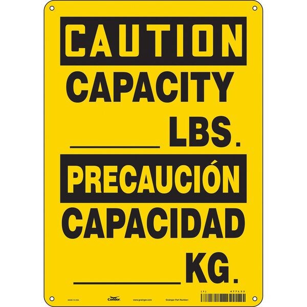 Condor Caution, CAPACITY _______ LBS./CAPACIDAD _______ KG., 10 in W x 14 in H, Vertical Rectangle - 477L33