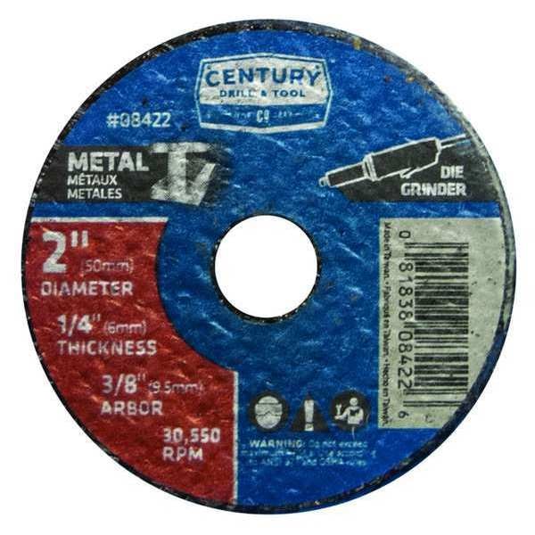 Century Drill & Tool Metal Cuttoff Wheel, 2x1/4 in., Type 1, Type 1, 2 in Dia, 1/4 in Thick, 3/8 in Arbor Hole Size - 08422