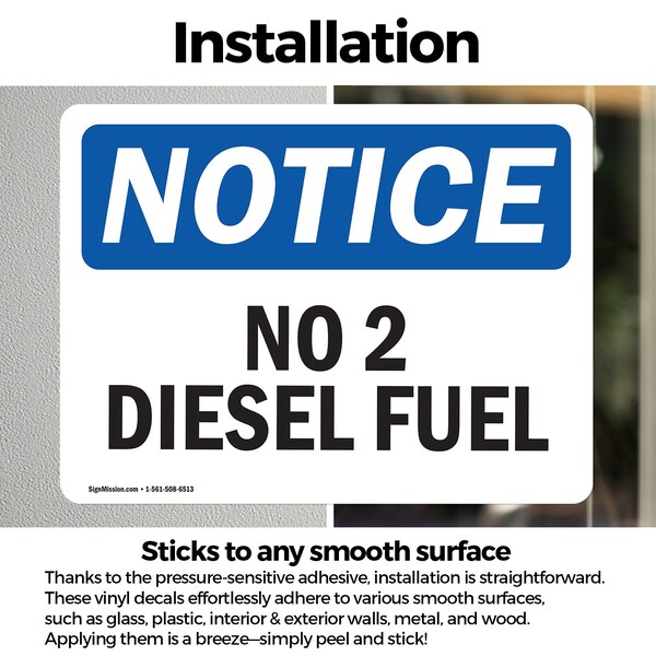Signmission No 2 Diesel Fuel OSHA Notice Sign, Vinyl Decal, 7in W x 5in L, 2PK - OS-2PACK-NS-D-57-L-14339