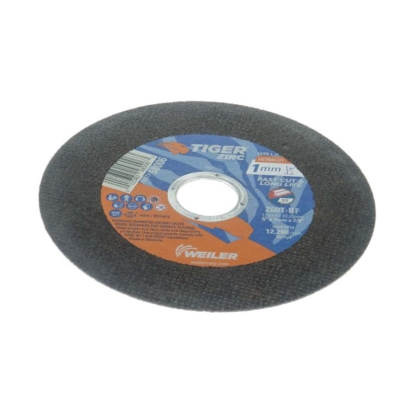 Weiler 5 in Dia, 1 mm Thick, Zirconia Alumina, 60 Grit - 58006