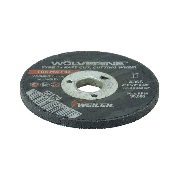 Weiler 2 in Dia, 1/8 in Thick, 3/8 in Arbor Hole Size, Aluminum Oxide, 36 Grit - 56130