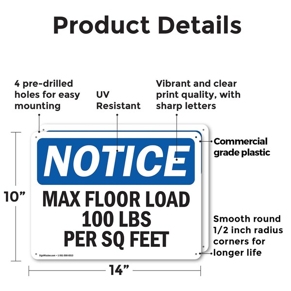 Signmission Max Floor Load 100 Lbs Per Sq Foot, 14 in W x Rectangle, Plastic - OS-2PACK-NS-P-1014-L-15925