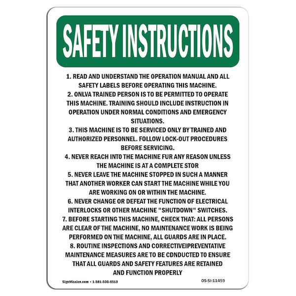 Signmission OSHA INSTRUCTIONS, 24" Height, Aluminum, 24" x 18", Portrait, 1. Read And Understand Operation - OS-SI-A-1824-V-11459