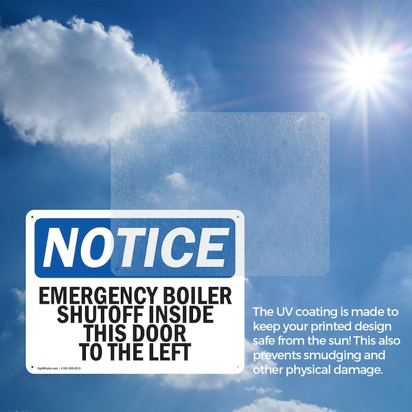 Signmission Emergency Boiler Shutoff Inside This Door, 10 in W x Rectangle, Aluminum - OS-2PACK-NS-A-710-L-11767
