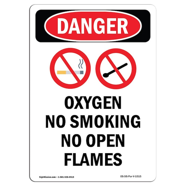 Signmission OSHA Danger Sign, Oxygen No Smoking No, 14in X 10in Decal, 10" W, 14" L, Portrait - OS-DS-D-1014-V-1515
