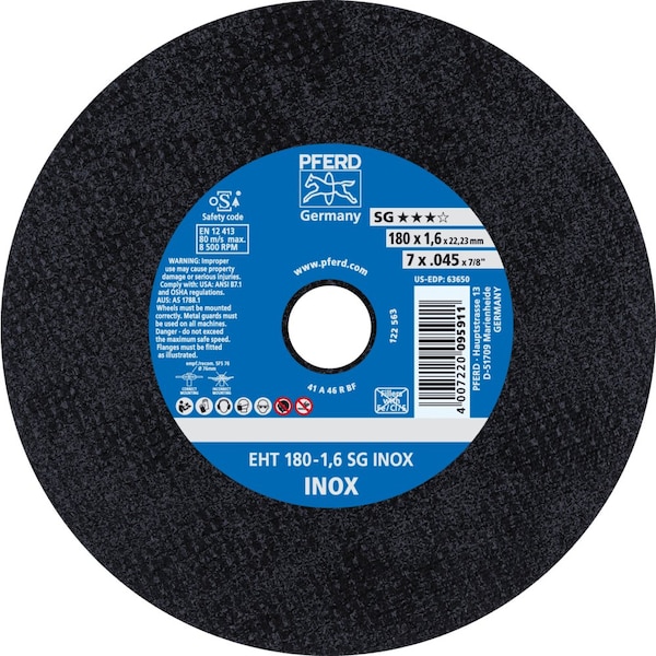 Pferd 7'' x .045'' Cut-Off Wheel, 7/8'' A.H. - SG INOX - Type 1 - 63650