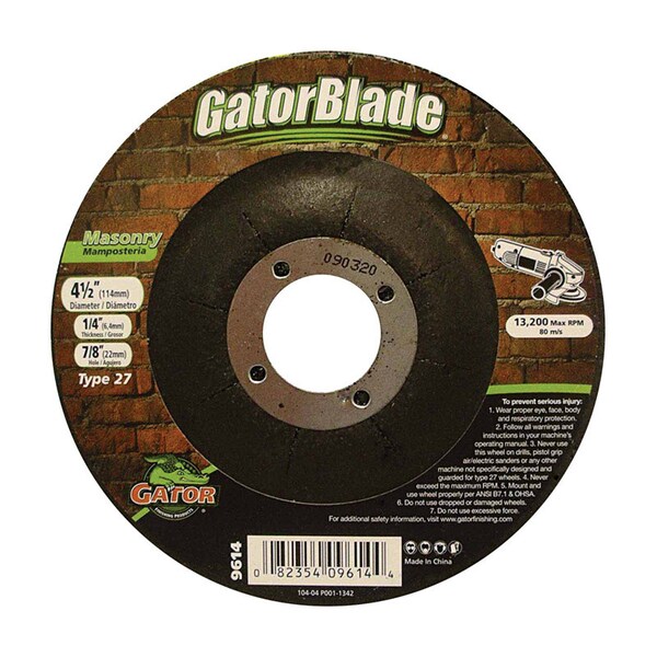 Gator Finishing Gator 4-1/2 in. D X 7/8 in. Masonry Grinding Wheel - 9614