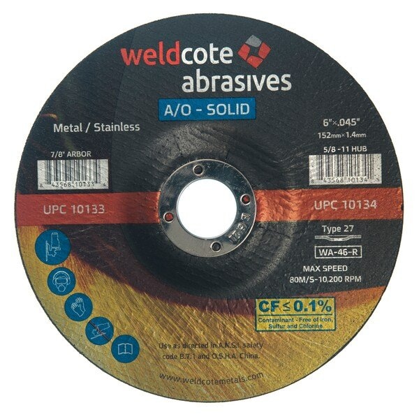 Notch A-Solid 6in x 1/8in x 5/8-11 A24-Q-BF T27 A-Solid Steel Cutting/Notch Wheel, 10PK - 10008