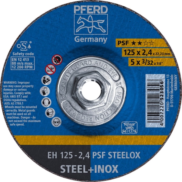 Pferd 5'' x 3/32'' Cut-Off Wheel, 5/8-11 Thd. - PSF STEELOX - Type 27 - 63724