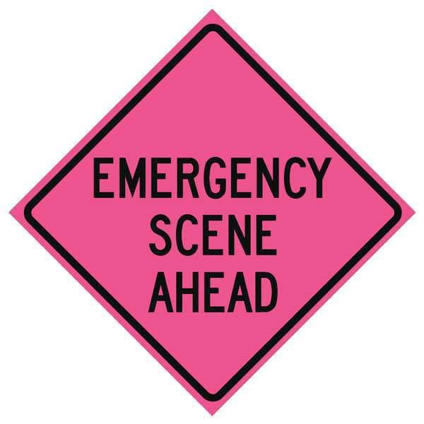 Eastern Metal Signs And Safety Emergency Scene Ahead Traffic Sign, 48 in Height, 48 in Width, Vinyl, Diamond, English - 669-C/48-SBFP-ES