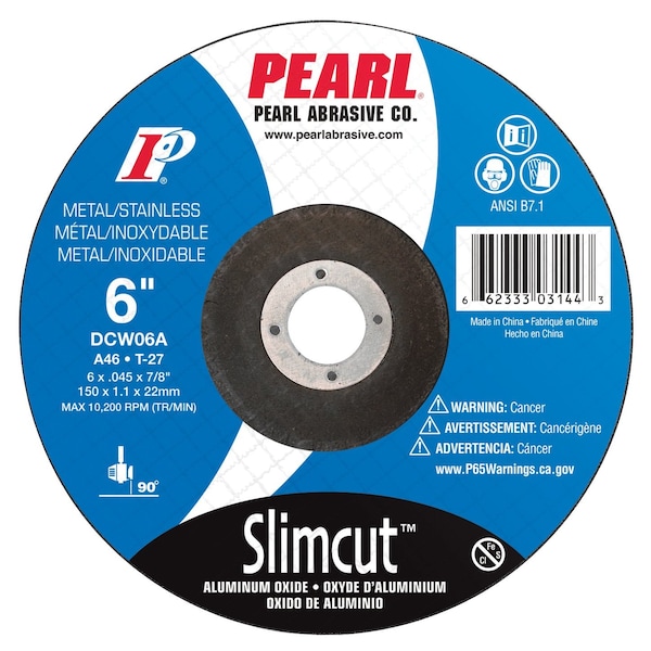Pearl Dry, 6 in Dia, 0.045 in Thick, 7/8 in Arbor Hole Size, 46 Grit - DCW06A
