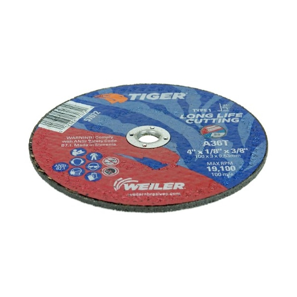 Weiler 4 in Dia, 1/8 in Thick, Aluminum Oxide, 36 Grit - 57072