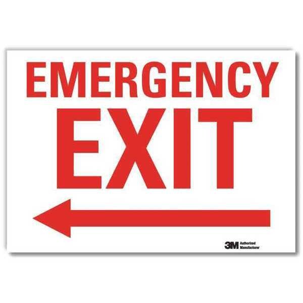 Lyle Exit Sign, Vinyl, 10" W, 7" H, Emergency Exit (Arrow Left), White - U7-1076-RD_10X7
