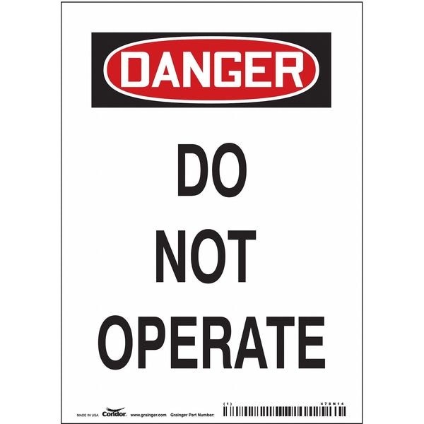 Condor Danger, DO NOT OPERATE, 5 in W x 7 in H, Vertical Rectangle, Magnetic Vinyl - 478N14