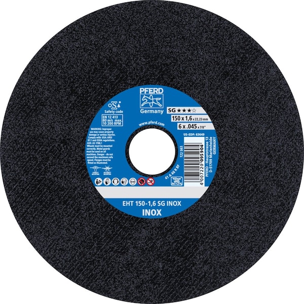 Pferd 6'' x .045'' Cut-Off Wheel, 7/8'' A.H. - SG INOX - Type 1 - 63649