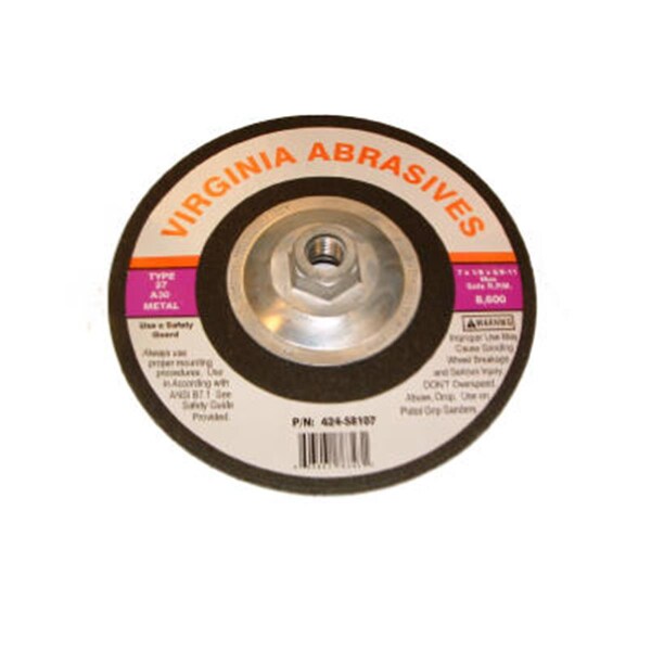 Virginia Abrasives 424-58107 7 x 0.12 x 0.62-11 in. Metal Grinding Wheel - 681496