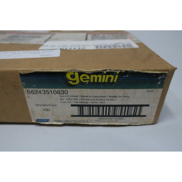 Gemini 6624351063 3/8IN 4IN 0.035IN CUT-OFF WHEEL, 100PK - 66243510630