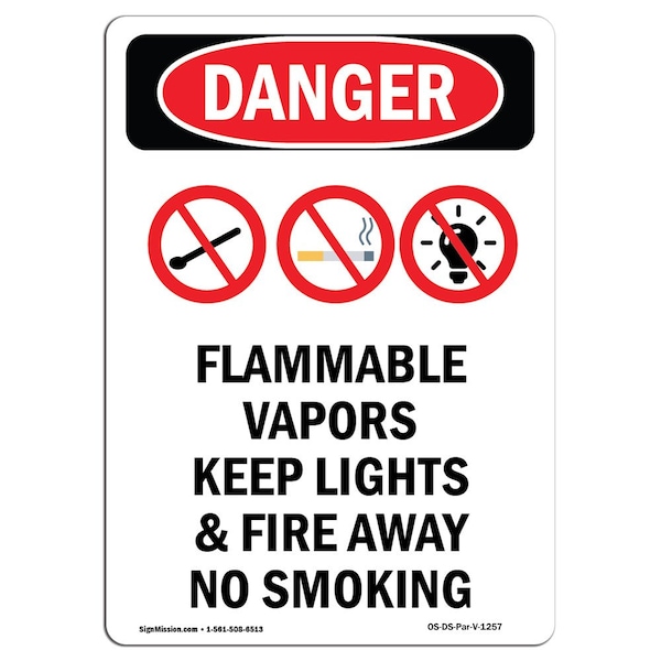 Signmission Safety Sign, OSHA Danger, 14" Height, Flammable Vapors Keep, Portrait - OS-DS-D-1014-V-1257