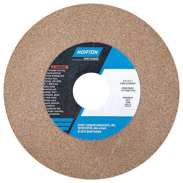 Norton Abrasives Grinding Wheel, 5in.Dia, AO, 100/120G, Brown - 07660788201