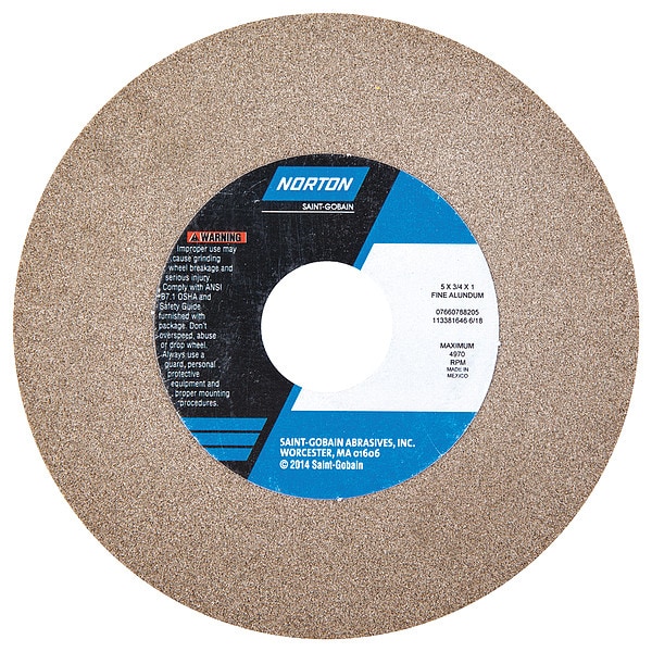 Norton Abrasives Grinding Wheel, 5in.Dia, AO, 100/120G, Brown - 07660788205