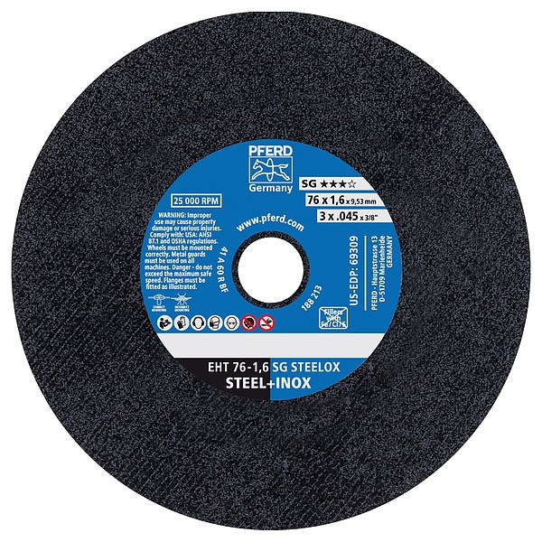 Pferd 3" x .045" Die Grinder Cut-Off Wheel, 3/8" A.H. - SG STEELOX - Type 1 - 69309
