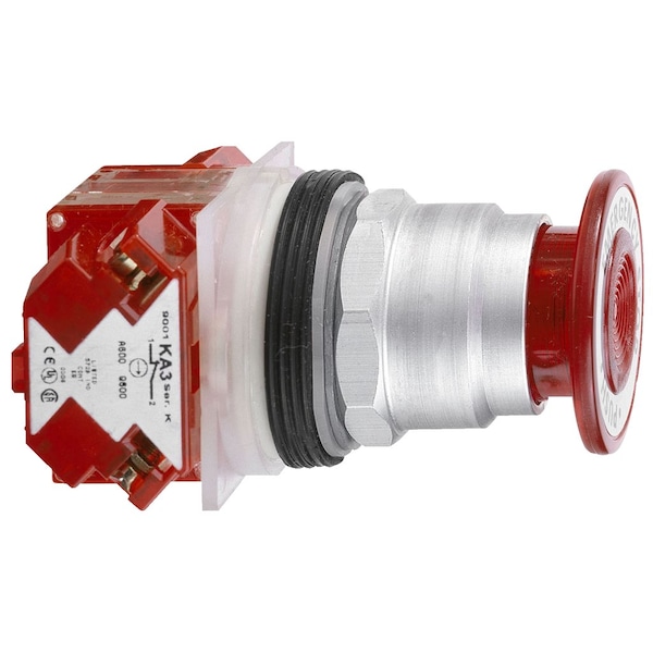Botón pulsador Schneider Electric, Harmony 9001K, metal, hongo 57mm, rojo, 30mm, 2 posiciones, empuje y tracción, 1 NC - 9001KR9R21H6.