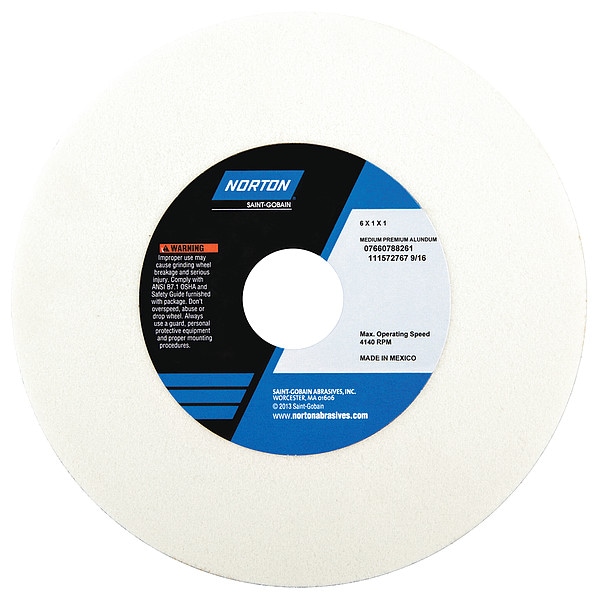 Norton Abrasives Grinding Wheel, T1, 6x1x1, AO, 60G, White - 07660788261