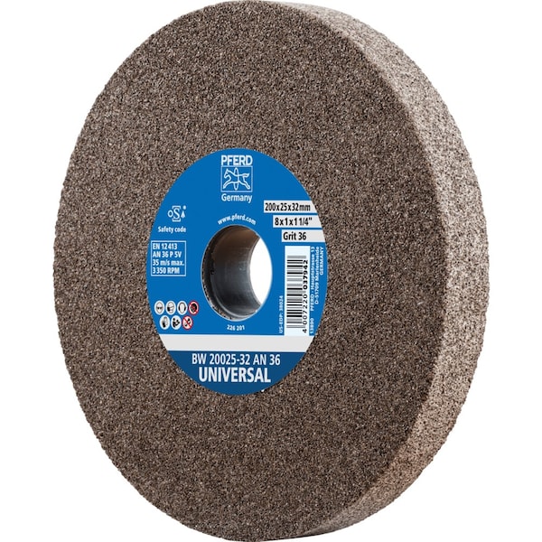 Pferd PFERD Vitrified Bench Wheel, UNIVERSAL, 8" x 1 x 2, 36 Grit, Aluminum Oxide - 61764