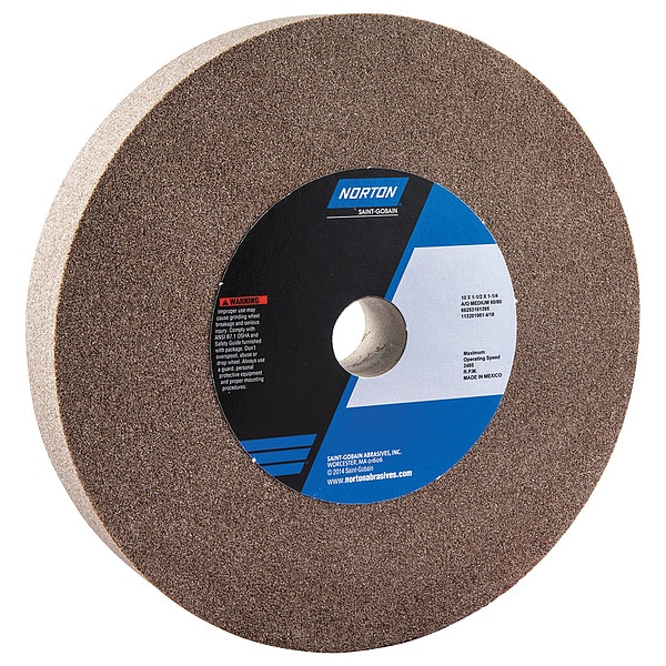 Norton Abrasives Grinding Wheel, 10in. Dia, AO, 60/80G, Brown - 66253161395