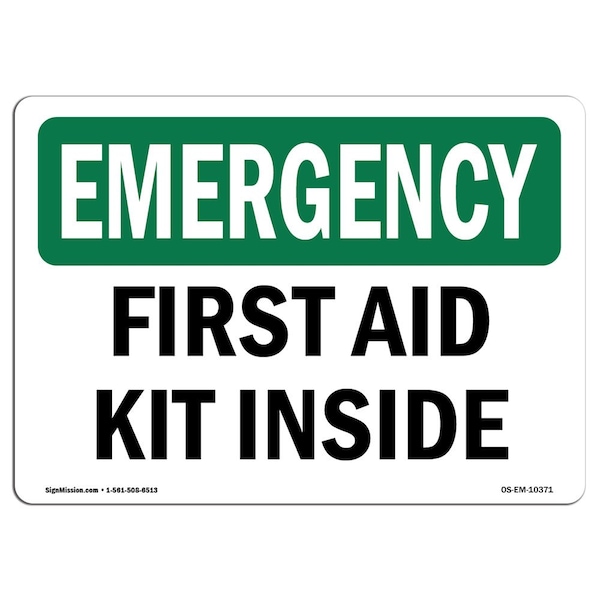 Signmission OSHA Emergency Sign, 10" Height, Aluminum, First Aid Kit Inside, Landscape, EM-A-1014-L-10371 - OS-EM-A-1014-L-10371