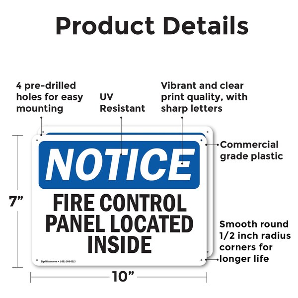 Signmission Fire Control Panel Located Inside OSHA Notice Sign, Plastic, 10in W x 7in L, 2PK - OS-2PACK-NS-P-710-L-12556