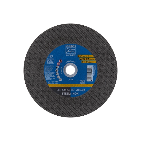 Pferd Cut-Off Wheel, Type 1, 9"x.065", Type 1, 9 in Dia, 0.045 in Thick, 7/8 in Arbor Hole Size, 46 Grit - 63554