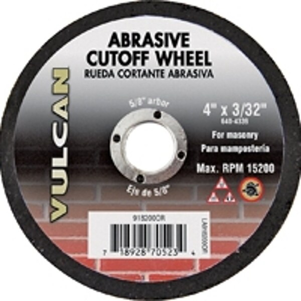 Vulcan Type 1 Abrasive Cut-Off Wheel, 4 in Dia, 3/32 in Thick, 5/8 in Arbor, Premium - 918200OR