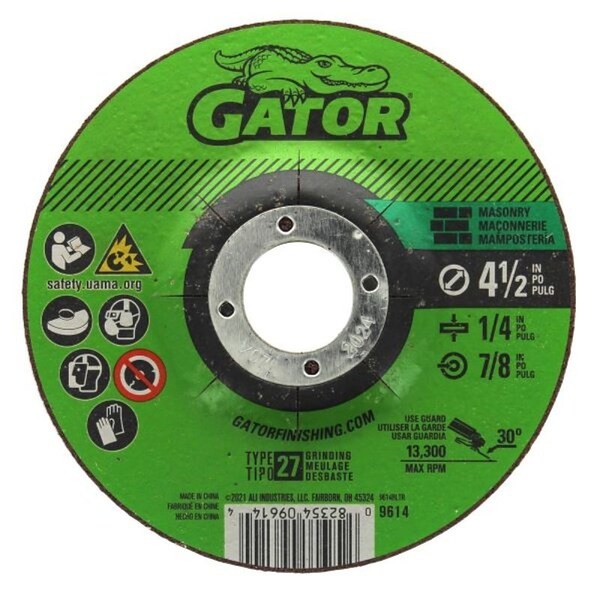 Gatorblade Cut-Off Wheel, 4-1/2 in Dia, 1/4 in Thick, 7/8 in Arbor, 24 Grit, Silicone Carbide Abrasive - 9614